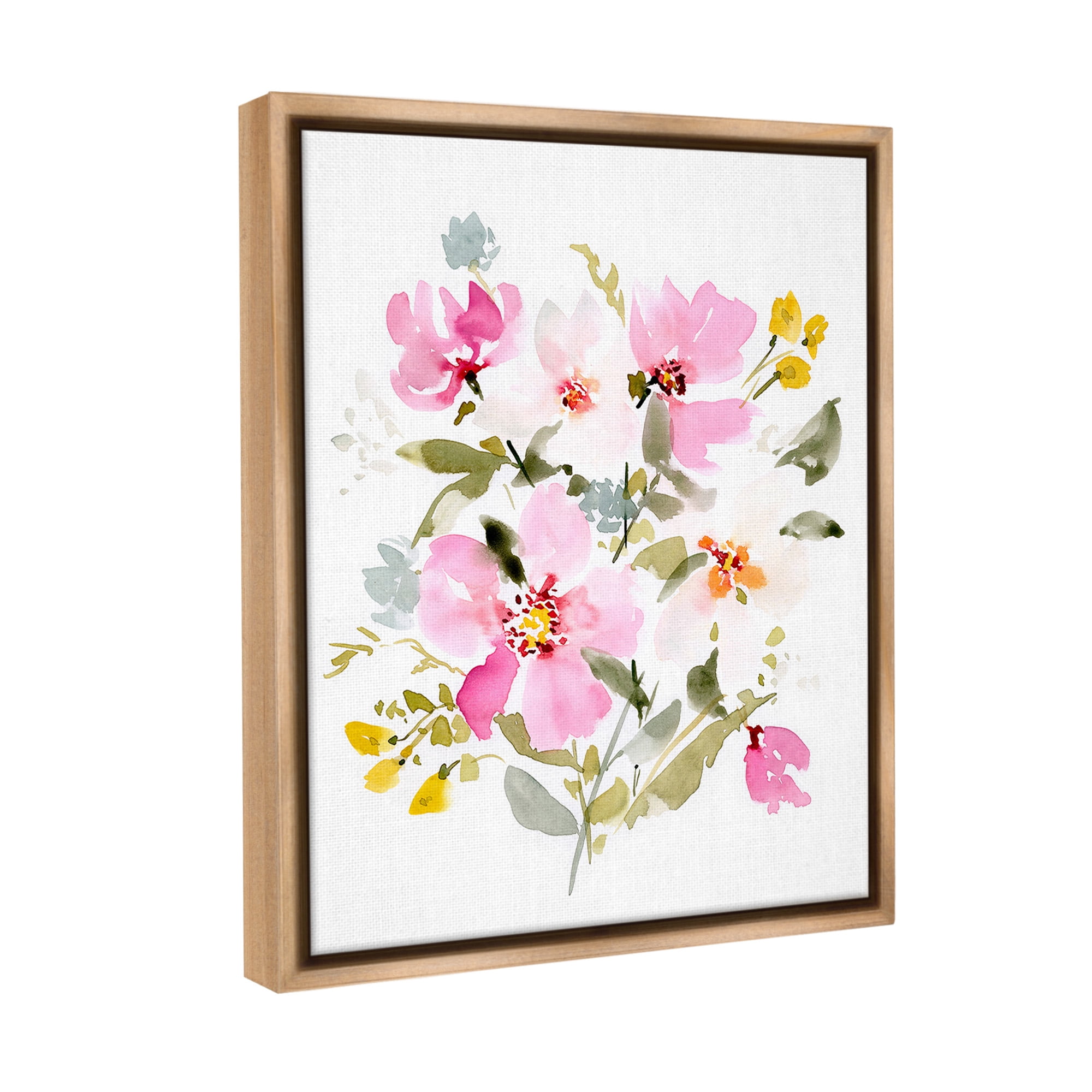 Stupell Industries Pink Cottage Blooms Botanical & Floral Painting Brown Floater Framed Canvas Art Print Wall Art, 25 x 31