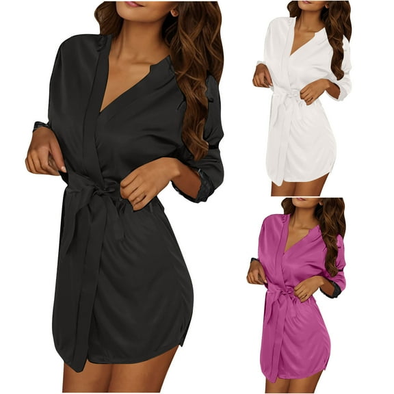 SwiftWear Lace-Trimmed Silk Kimono Robe for Women - Satin Like V-Neck Sleepwear, Free Size Design Lightweight for Versatile Lounge and Sleep Wear