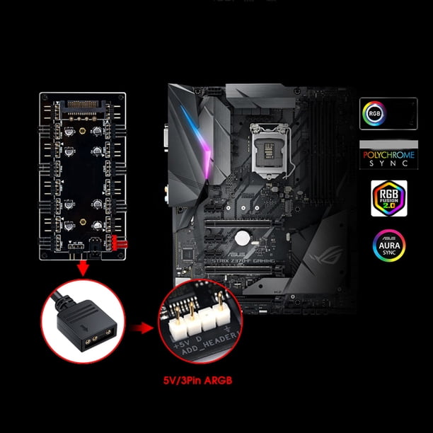 Controlador De Concentrador De Ventiladores Adaptador de controlador de concentrador RGB PWM divisor multidireccional de 1 a 8 (5V 3 pines + carcasa)