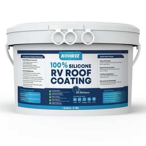 Kohree RV Roof Coating - 100% Silicone Liquid Rubber -UV Resistant Waterproof Coating -White, 1 Gallon, 50 Sq ft Coverage