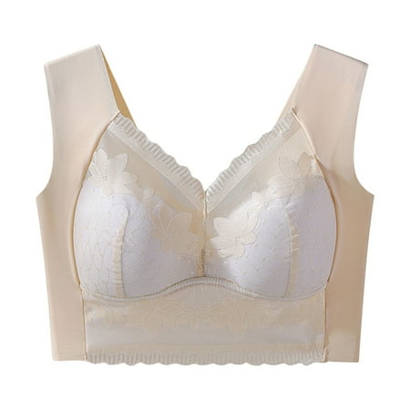 Ukumplol Womens Bras Underwear Women s Wide Straps without Ring Gathered to Collect Side Breasts Large Size Tank Top Non Marking Bra Sports Bra Push Up Bras for Women Wireless Bra Khaki 3XL