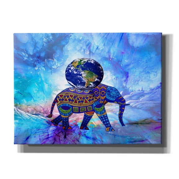 Epic Graffiti 'Earth On Elephant' by Ata Alishahi, Giclee Canvas Wall Art, 16"x12"