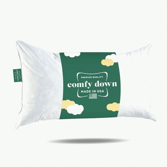 Premium Down Feather Rectangle Pillow Insert - 12x20 Decorative 100% Cotton Cover 233 Thread Count - Made in USA - Fluffy Cushion Insert