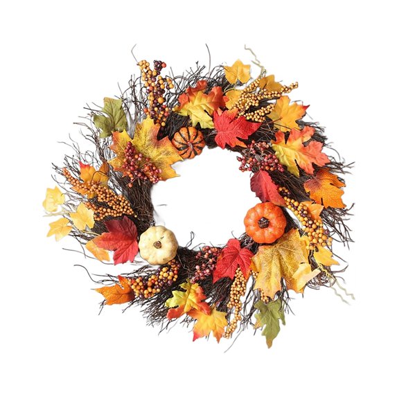 VINOIC Autumn Sunflower Wreath, Artificial Pumpkin and Fall Flowers for Thanksgiving Door Hanging Decor