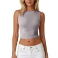 thumbnail image 2 of Women's High Neck Sleeveless Tank Tops with Backless Cropped Cut and Fitted Silhouette Featuring Solid Color Basic Style White M, 2 of 6