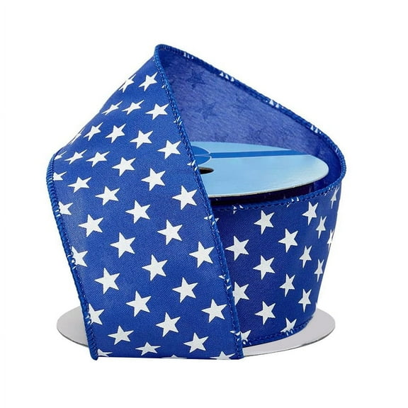 Star Spangled Patriotic Wired Ribbon - 2 1/2" x 10 Yards, Blue & White, 4th of July, Americana, Farmhouse