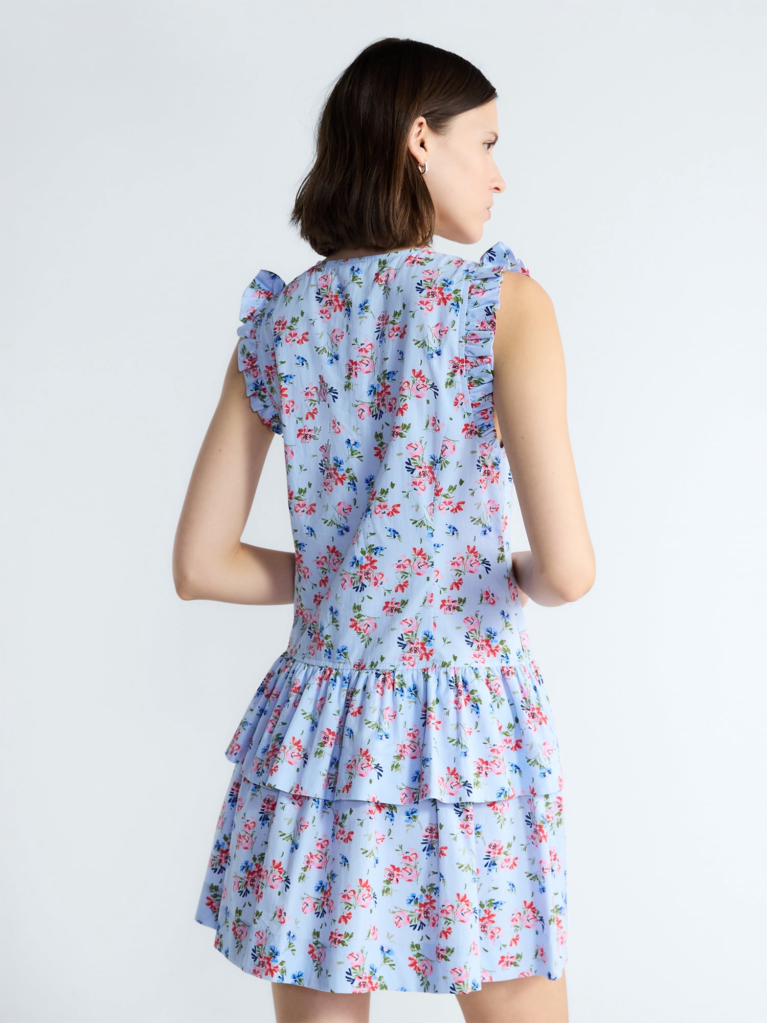 Free Assembly Women's Button Front Cotton Mini Dress with Flutter Sleeves, Sizes XS-XXL