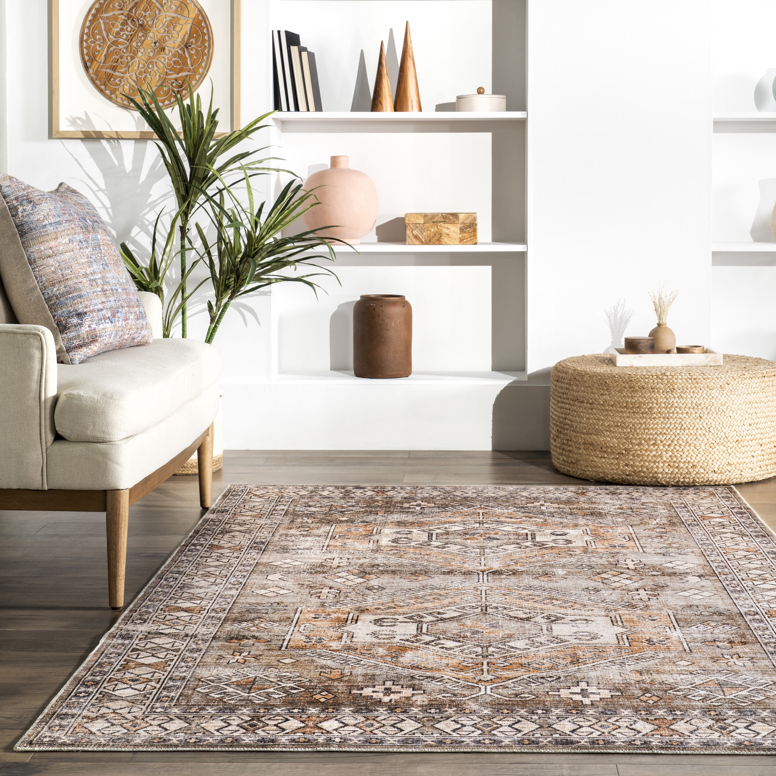 nuLOOM Mae Tribal Motif Machine Washable Brown 8' x 10' Modern Area Rug