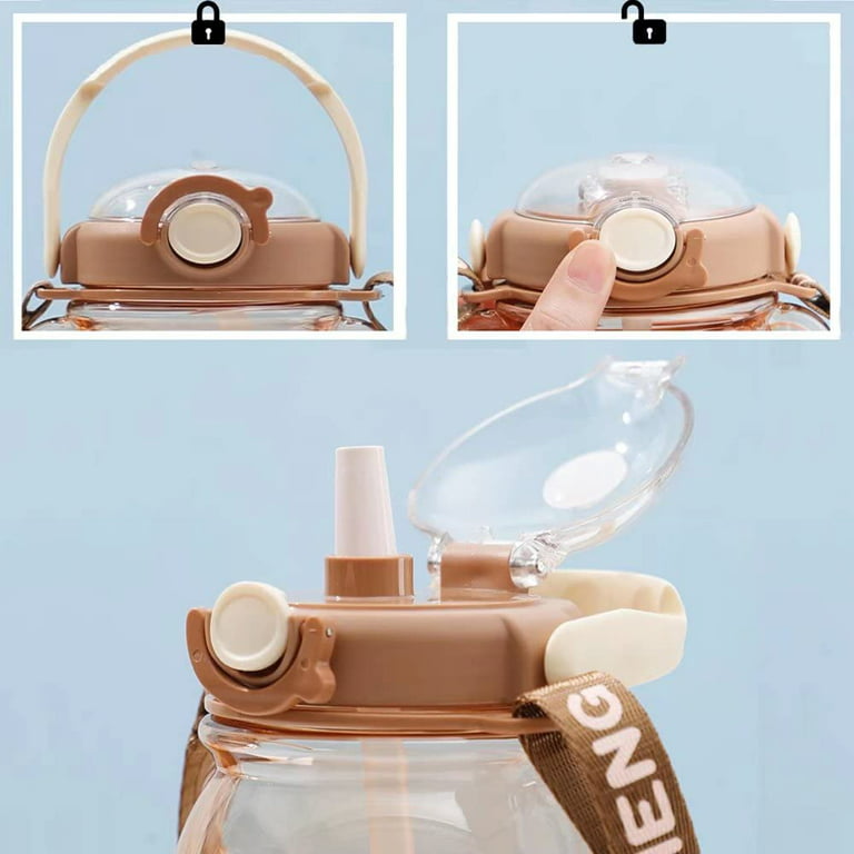 Cute Bear Water Bottle With Adjustable Shoulder Strap & Straw - Creative  Portable Water Bottle For Outdoor Camping - Temu