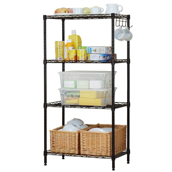 Graflsoa Space-Saving 4-Tier Carbon Steel Shelving Unit, 60*30*120CM - Versatile Organizer for Kitchen, Living Room, Bathroom, and Outdoor Use in Elegant Black Finish, Adjustable Height for