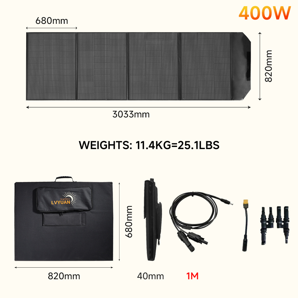 EFFORTWAY 400W Portable Solar Panel Foldable Solar Panel Charger with Adjustable Kickstands Waterproof IP67 for Camping, Home, RV, Boat, Outdoor, Power Station, off Grid System