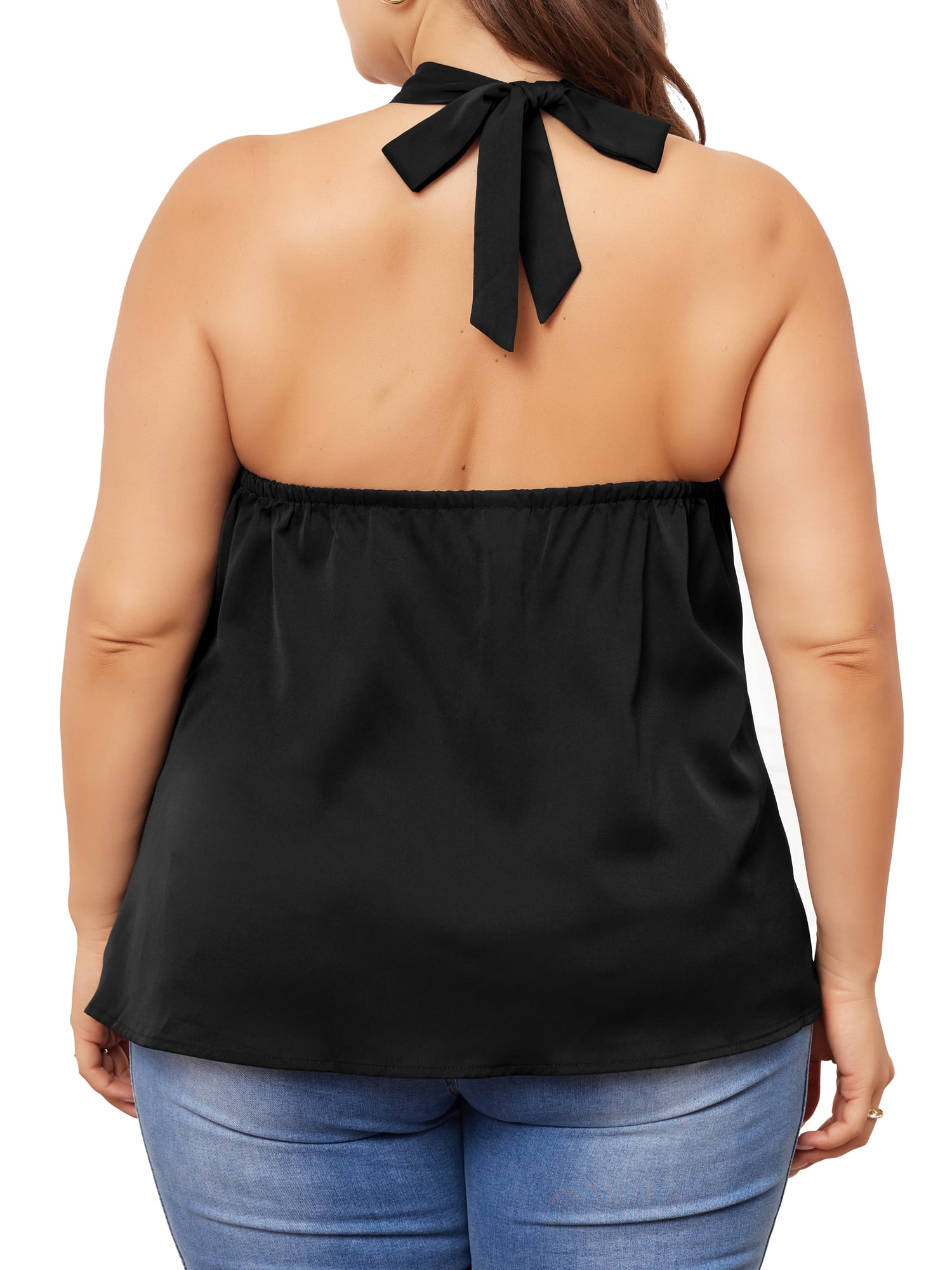 DARING DIVA Women's Plus Self Tie Halter Neck Camisole 2X Black