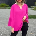 thumbnail image 6 of Women's Plus Size Cotton Linen Tunic, Long Sleeve V Neck Blouse with Flare Sleeve, Solid Color Loose Fit Top for Spring Summer Beach Casual Wear and Vacation Outfits Hot Pink M, 6 of 7