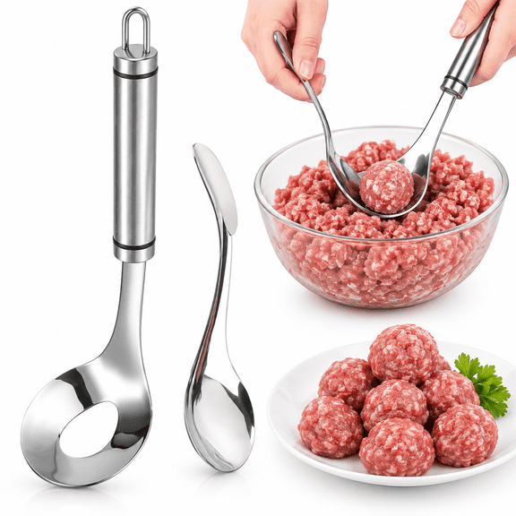 Meatball Maker Spoon, Stainless Steel Meatball Scoop with Long Handle, Meatball Making Tool for Kitchen, 1 Set