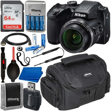 Nikon COOLPIX B500 Digital Camera (Black) with Starter Accessory Bundle – Includes: SanDisk Ultra 64GB SDXC Memory Card, Rechargeable Batteries (8AA) with Dock Charger, Protective Carrying Case & MORE