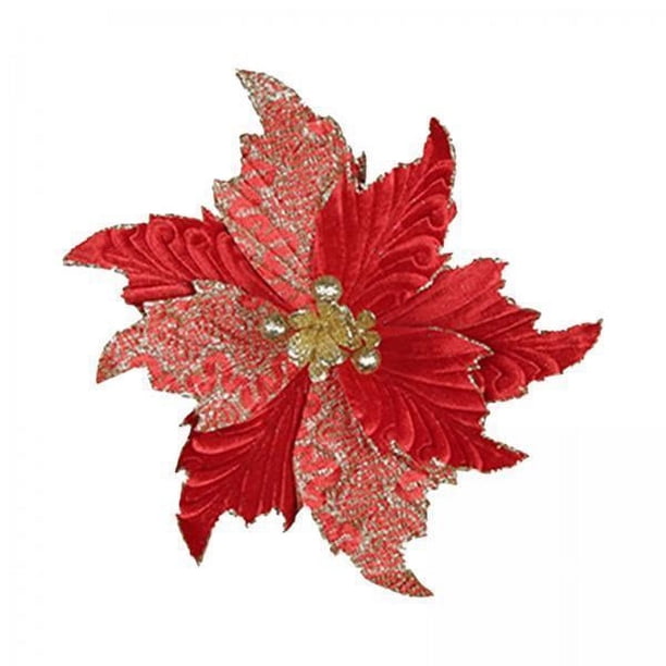 6x Flor de Pascua Artificial, Flores de Pascua con Purpurina, Centros de Mesa de Flores, Adornos Navideños, Decoración de Flores para de Navidad 6 piezas