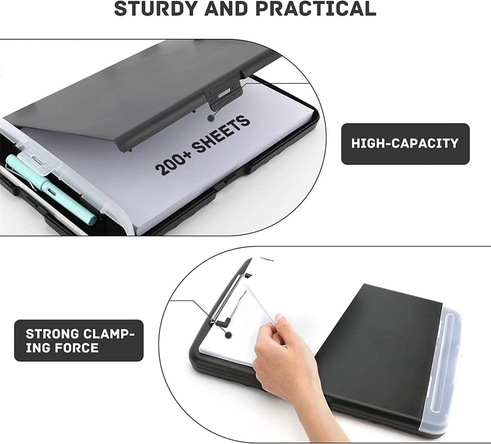 NOGIS Clipboard with Storage, Plastic Clipboards with Pen Holder, Nursing Clipboard 8.5 x 11 inches Letter Size, Foldable Clipboard Organizer with Low Profile Clip for Work, Coach, Student, Black