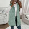 thumbnail image 2 of YOIAVAIOY Women Long Fuzzy Fleece Vest Sleeveless Open Front Plush Cardigan Jacket with Hood Comfy Warm Outerwear Waistcoat Green L, 2 of 9