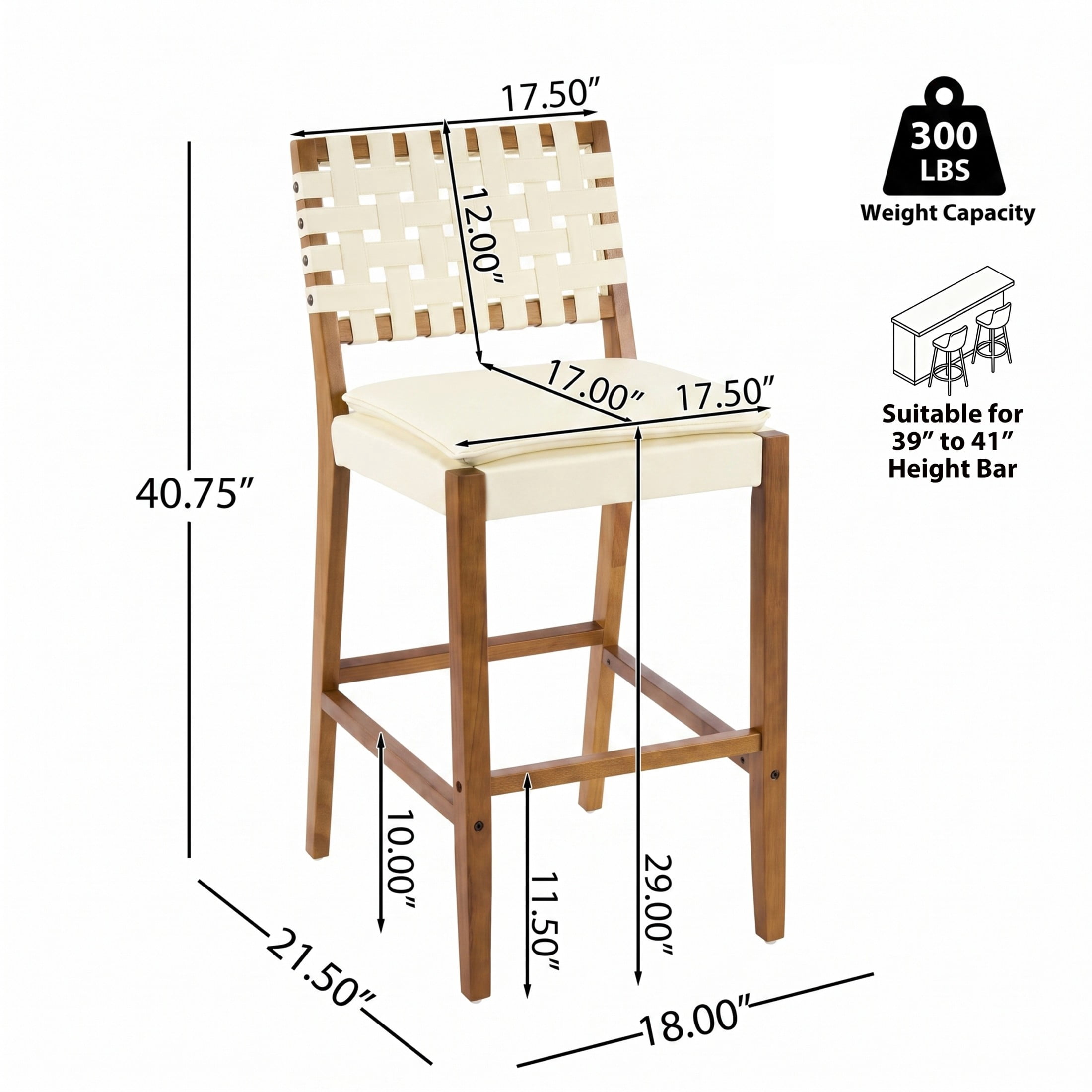 Christopher Knight Home Rustic PU Upholstered Barstools, Rivet Accents, Solid Wood Frame, Cream White, Set of 2