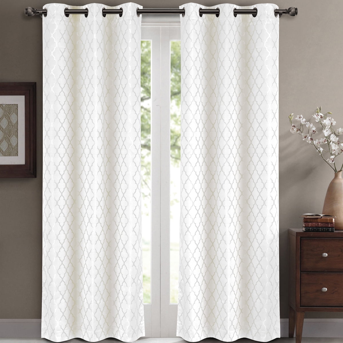 Willow Thermal Insulated Blackout, Off White Sheer Curtains 96 Inches Long
