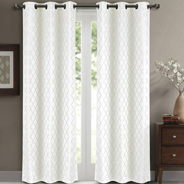 Pair ( Set Of 2) Willow Thermal-Insulated Blackout Curtain Panels - White  W84 X L108