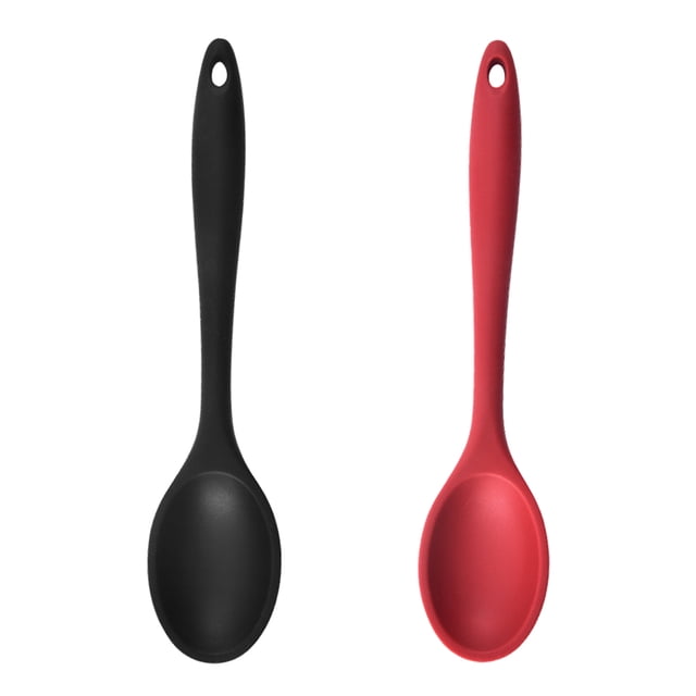 cucharas de silicona para cocinar, resistentes al calor, diseño higiénico, utensilios de cocina, cucharas para mezclar para cocinar, hornear, revolver y mezclar (negro)