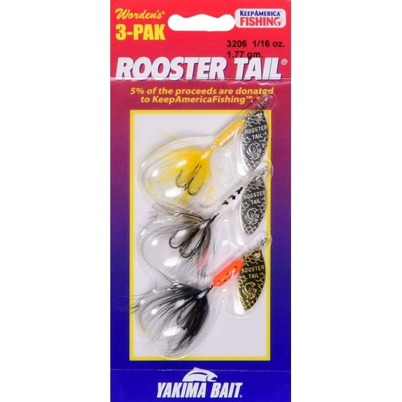 Yakima Bait Worden's Original Rooster Tail Fishing Lures, 1/16 oz., 3 Count, 3206 S107