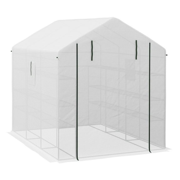 Portable Greenhouse 8x6 ft - Walk-In Garden Greenhouse with Shelves & Mesh Door - White Plant Nursery for Vegetables, Herbs, Flowers, Succulents