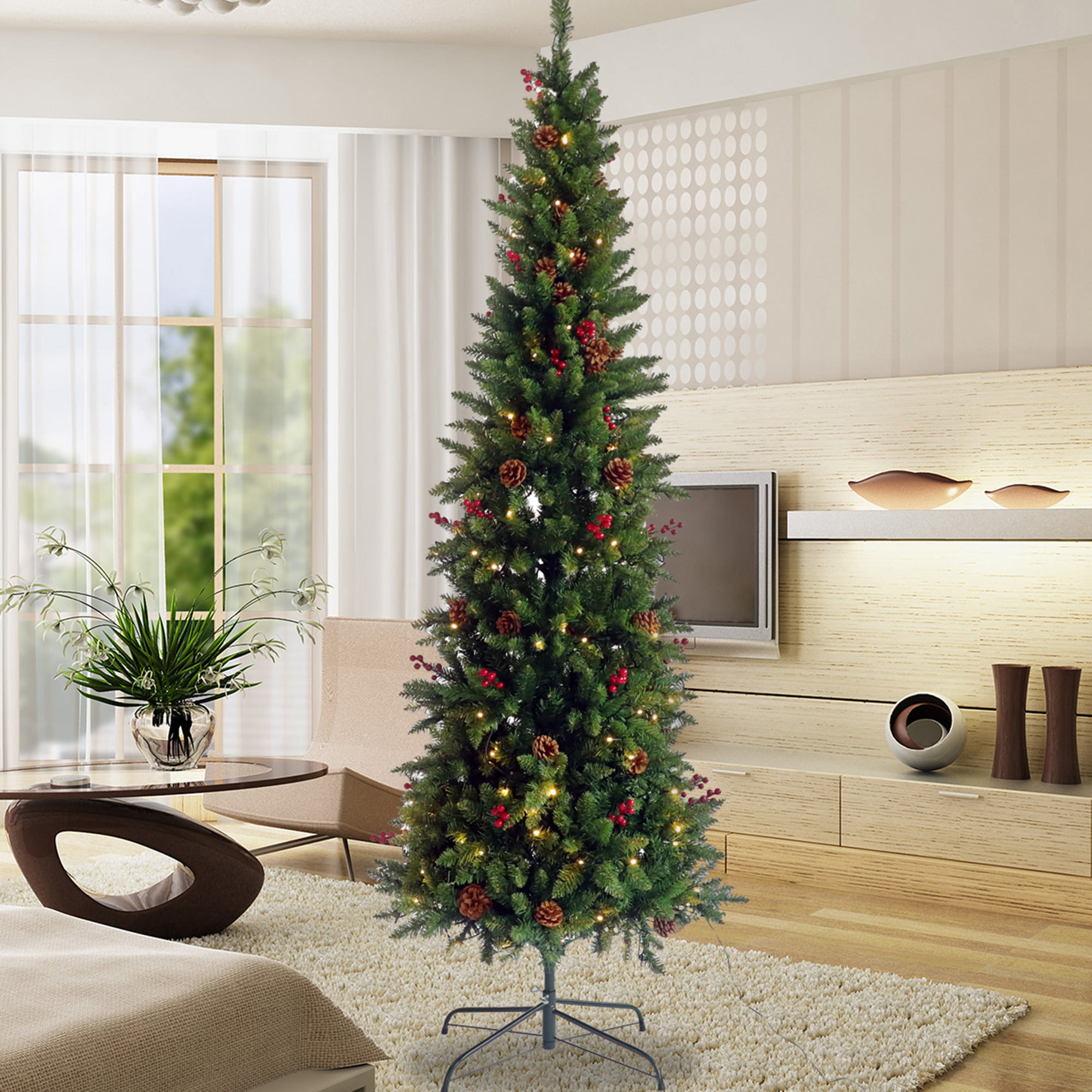 7.5FTArtificial Fiber Optic Christmas Tree With 260 LED Stars Xmas Home Decor 