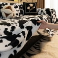 thumbnail image 4 of West Ivory 4-Seater Ultra-Thick Winter Soft Plush Couch Cover – Washable Furniture Protector for Dogs, Pets, Anti-Slip, Anti-Dust Sofa Cushion Cover, Black and White, 133.86 x 66.93 Inches, 4 of 6