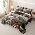 thumbnail image 3 of Manfei Woodland Deer Quilt Full,Patchwork Geometric Grid Full Bedspread Sets,Brown,3-Piece, 3 of 7