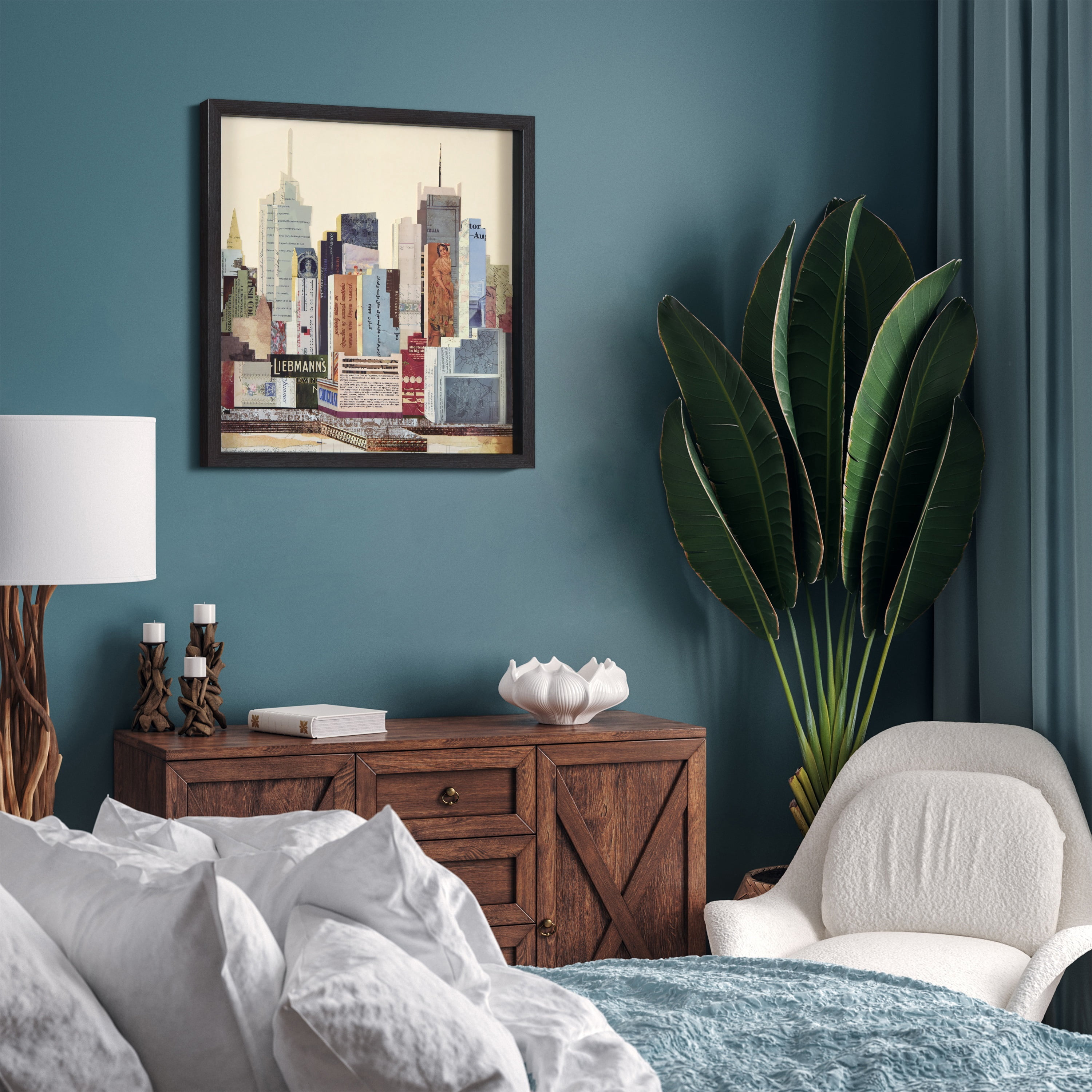 Empire Art Direct New York City Skyline B Dimensional Collage Framed Graphic Art Under Glass Wall Art, 25" x 25" x 1.4", Ready to Hang