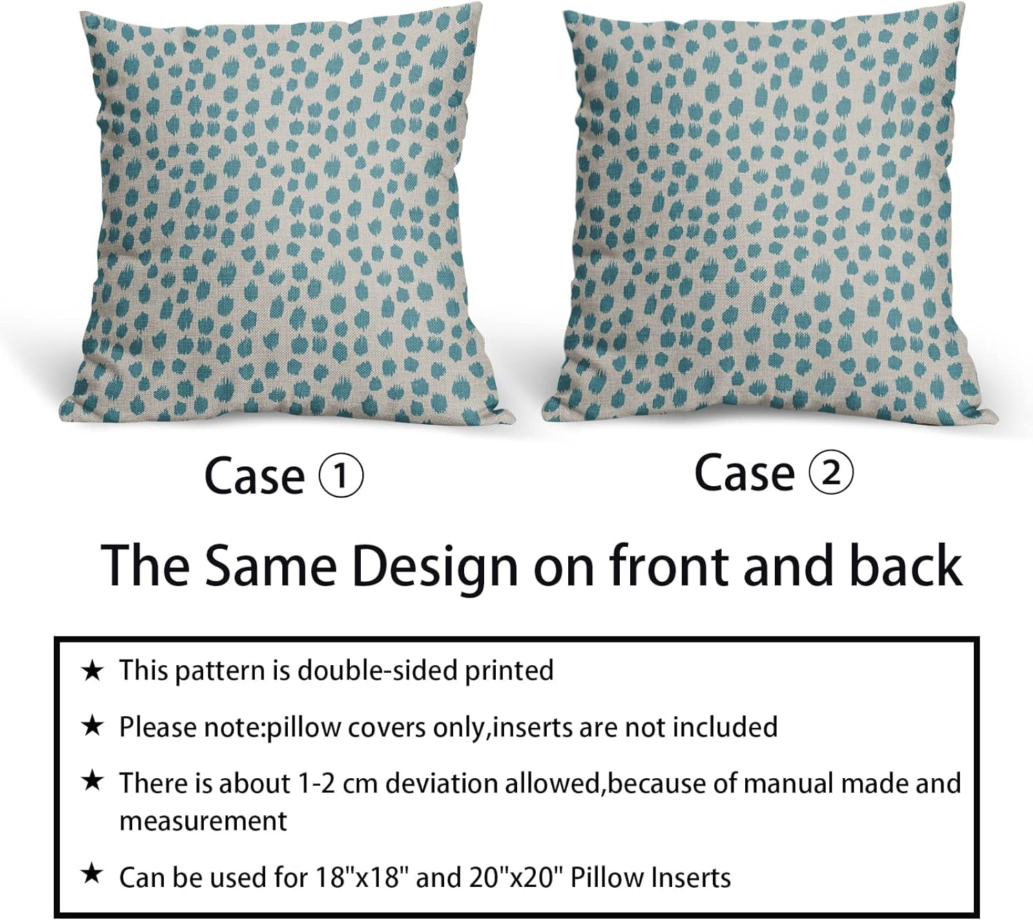 Aqua Cream Pillow Covers 16x16 Set of 2 Boho Design Polka Dot Throw Pillows Modern Brush Strokes Print Decorative Pillowcase Square Cushion Cover Linen Case for Home Sofa Couch Bed