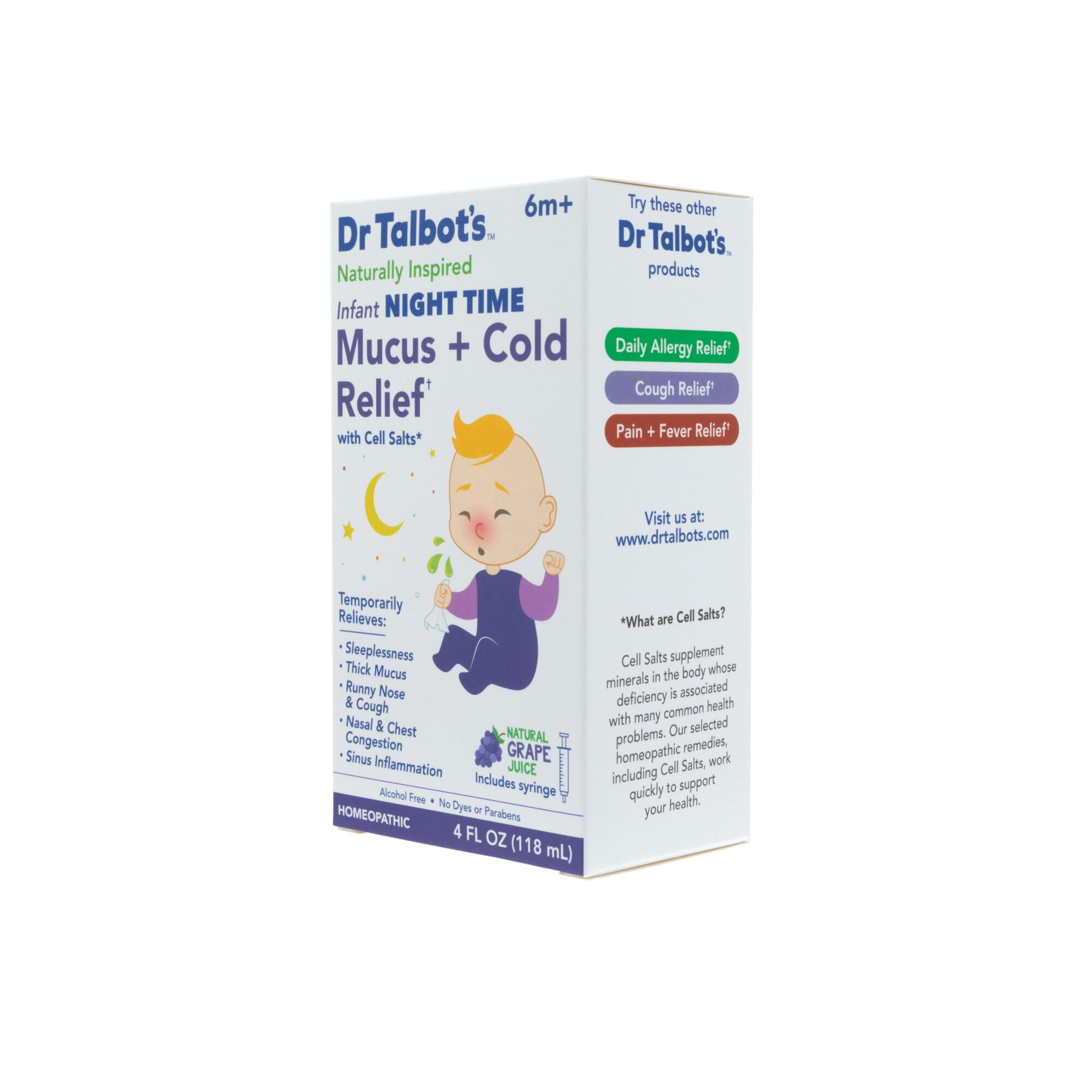 (2 pack) Dr. Talbot's Infant Night Time Cold and Mucus Relief Medicine with Cell Salts, Grape, 4 fl oz