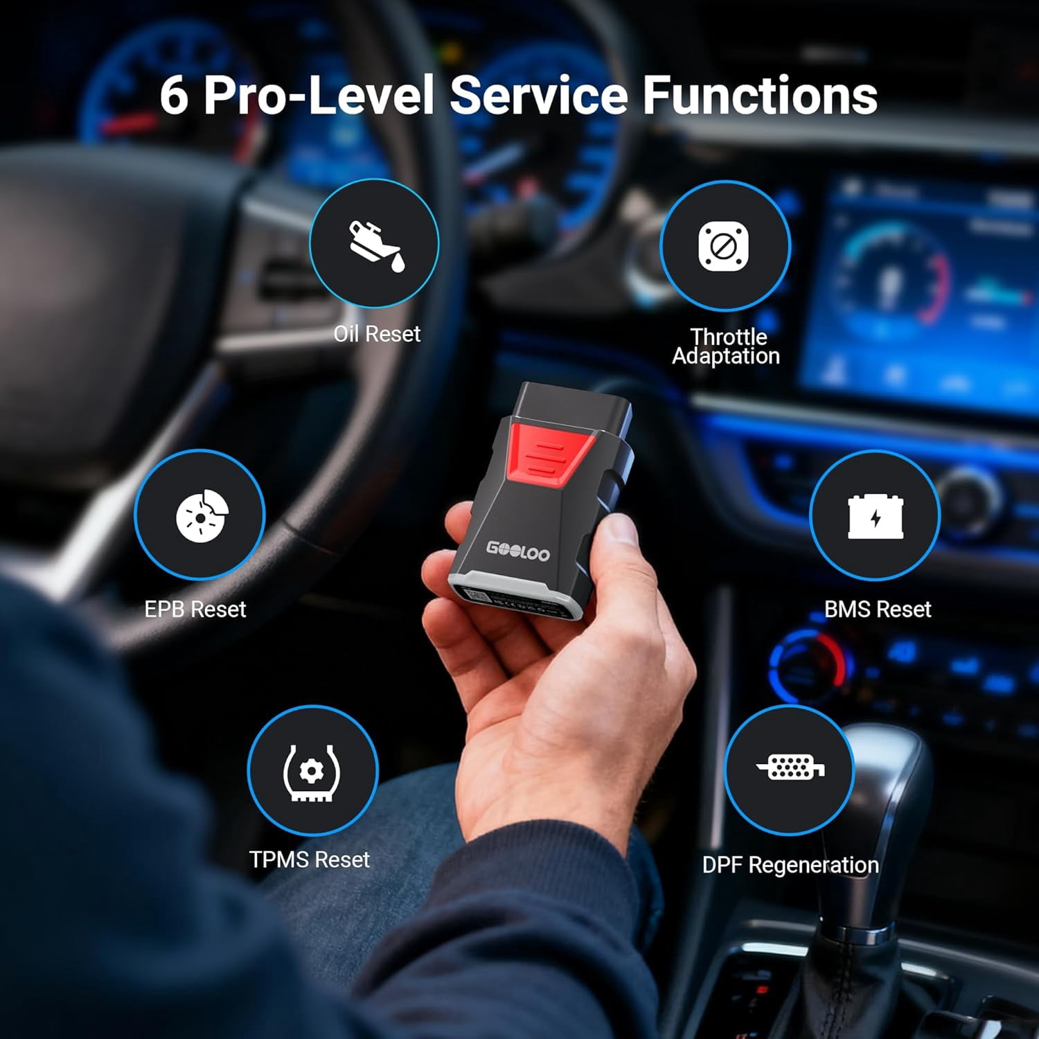 GOOLOO DS100 OBD2 Scanner Bluetooth, Full System Car Diagnostic Tool for iOS & Android, Check Engine Code Reader, 6 Maintenance Functions, Battery Test, HUD Display