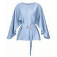 thumbnail image 5 of Edvintorg Tops for Women Trendy Flutter Sleeve Crew Neck Loose Casual Business Tunic Shirts with Belt Womens Clothing Light Blue M, 5 of 5