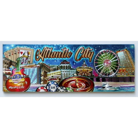 Atlantic City New Jersey Skyline Foil Magnet 5" X 1.75" x 0.125"