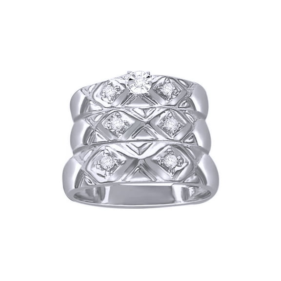 AFFY White Natural Diamond Wedding & Engagement Trio Band Ring Set In 10k White Gold (0.25 Cttw)
