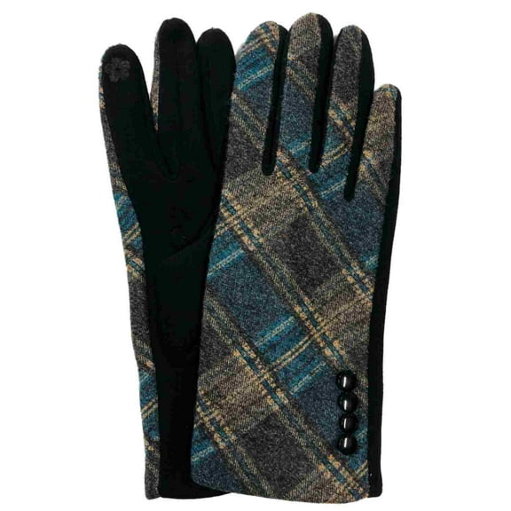 G&S Womens Blue & Gray Plaid Stretch Fit Button Texting & Tech Smart Gloves