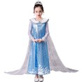 thumbnail image 1 of Elsa Robe pour Filles Robe de Princesse avec Cape Costume de Cosplay d'Halloween Robe de Fête d'Anniversaire, 1 of 7