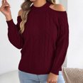 thumbnail image 4 of Women's Off-The-Shoulder Sweater Textured Hollow Knit Sweaters Loose Long Sleeve Pullover Casual Tops, 4 of 8