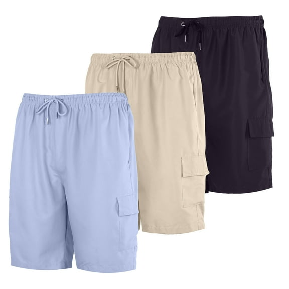Real Essentials 3 Pack: Boy's Swim Trunks with Cargo Pockets & Mesh Lining - UPF 50