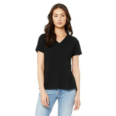 Bella Canvas 6405 Women's Relaxed Jersey Short Sleeve V-Neck Tee-Solid Black Triblend-2XL