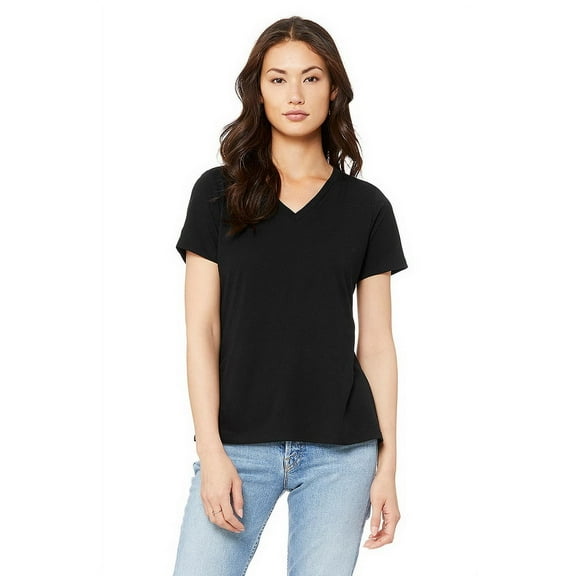 Bella Canvas 6405 Women's Relaxed Jersey Short Sleeve V-Neck Tee-Solid Black Triblend-2XL