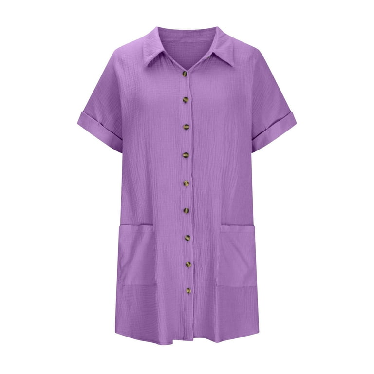 OSFVNOXV Linen Dress Women Summer Casual Button Down Shirt Dresses Tunic  Short Sleeve Midi Dress with Pockets - Walmart.com