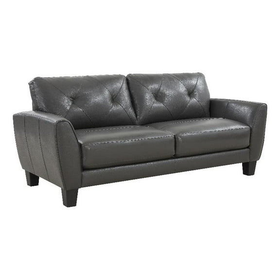 Pemberly Row Contemporary Top Grain Leather Sofa in Gray Finish