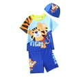 thumbnail image 2 of WOYY Boys 3-Piece Swimsuit Cartoon Tiger Print Rash Guard Swim Trunks Hat Swimwear Set, Sizes 3-7, 2 of 5