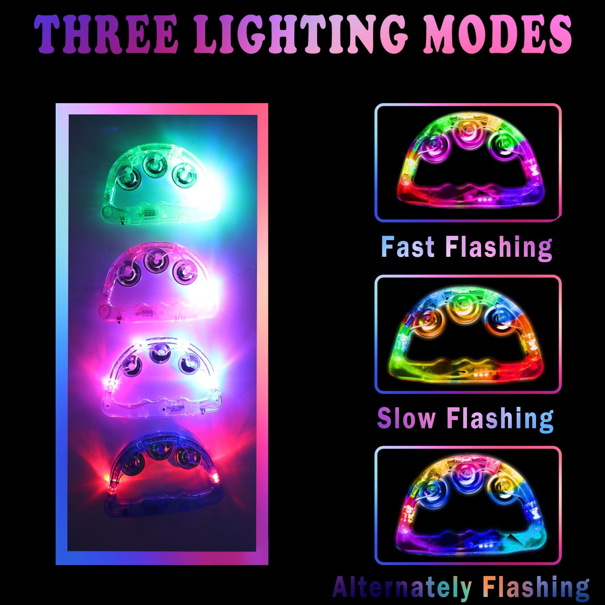 12 Pack Led Light Up Tambourines  Tamborine For Adults Glow In The Dark Handheld Percussion Musical Instrument Wedding Reception Dance Floor Props Party Favors