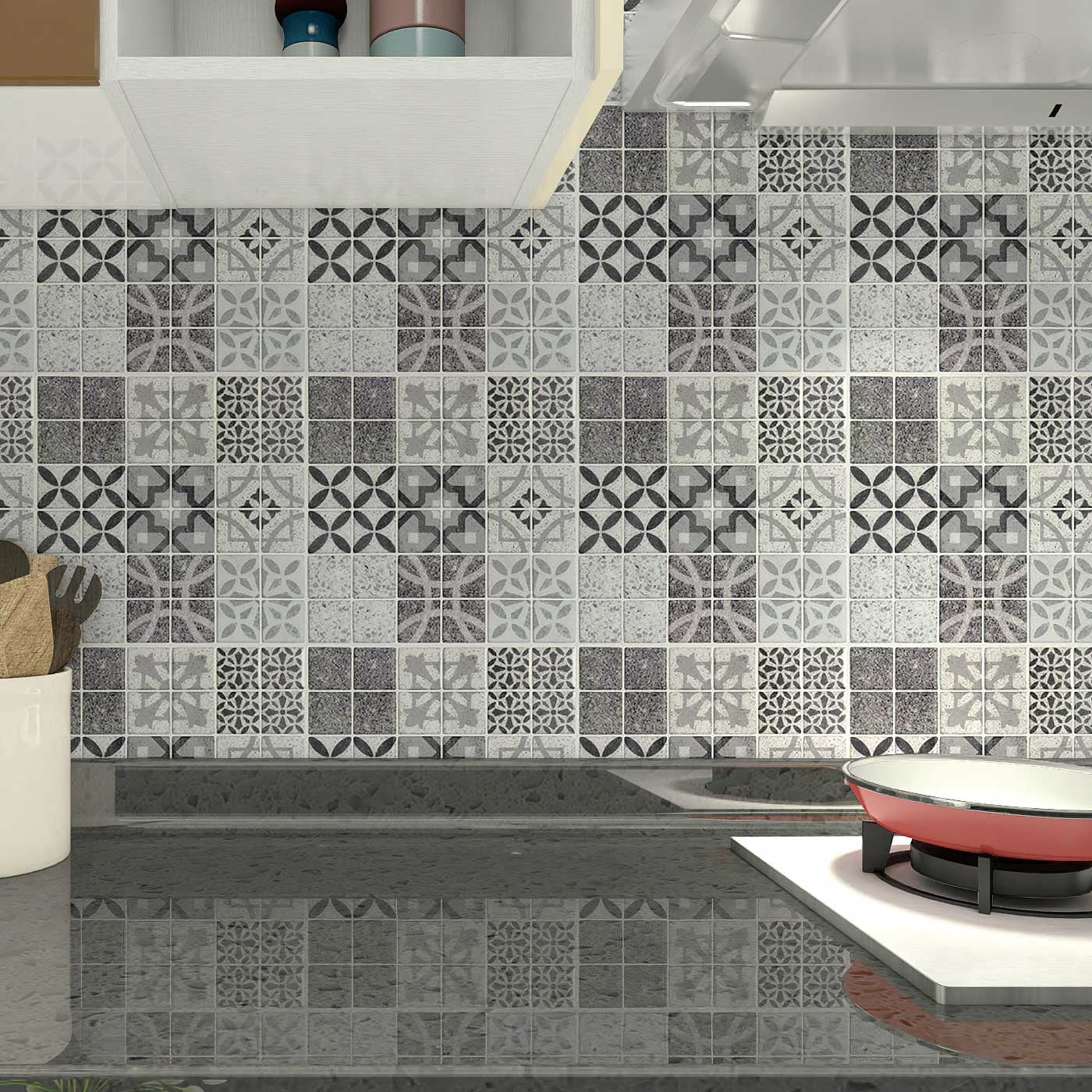 Art3d Black&White Talavera 12 in. x 12 in. Peel and Stick Wall Tile