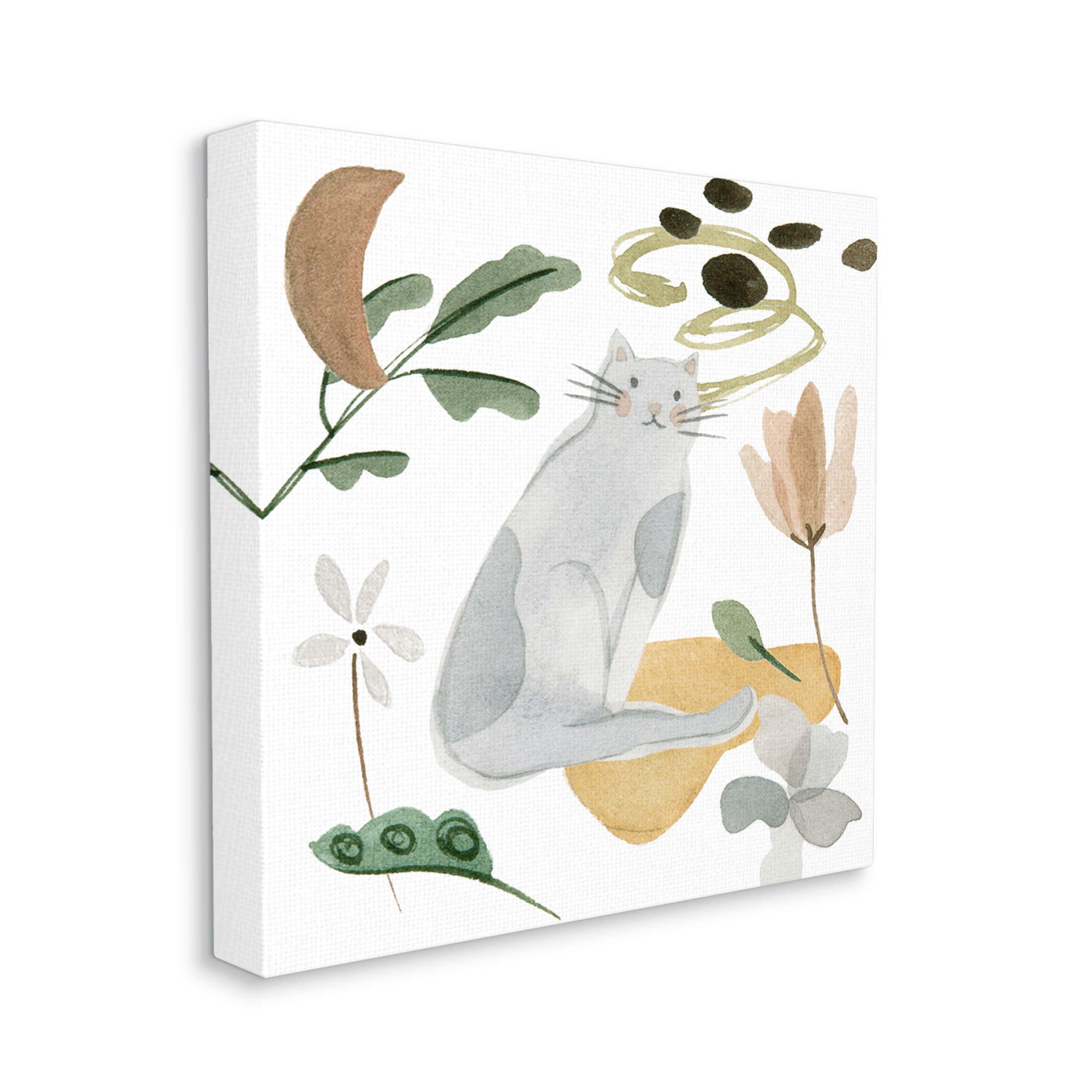 Stupell Industries Floral Happy Cat Botanicals Graphic Art Gallery Wrapped Canvas Print Wall Art, Design by Melissa Wang